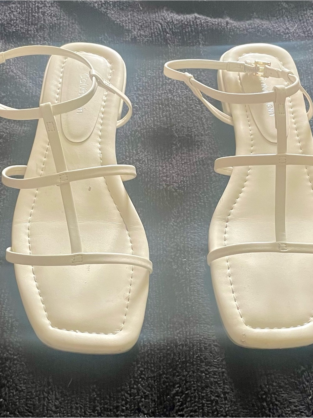 Calvin Klein Women's Strappy Square-Toe Sandal — off white. Size 8